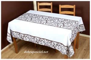 Obrus Runner 140/180 Biało/Brązowy Wzór 002